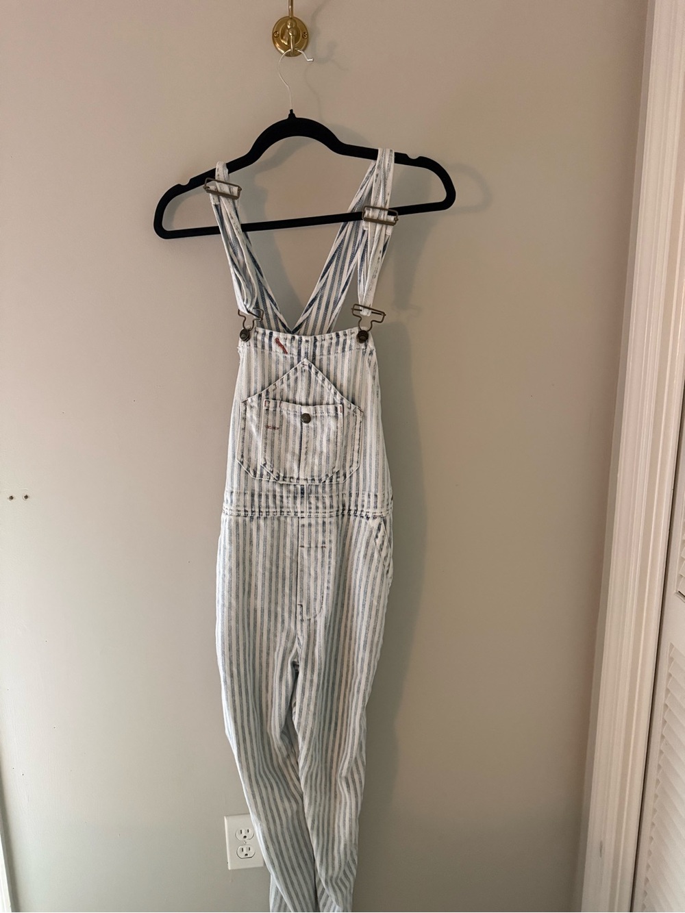 Faherty Blue & White Striped Denim Overalls